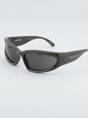 Balenciaga BB0157S 008 Sport Sunglasses Grey Geometric Frame, Grey Lenses